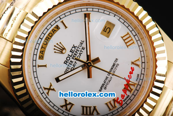 Rolex Day-Date II Automatic Movement Full Gold with White Dial and Roman Markers - Click Image to Close
